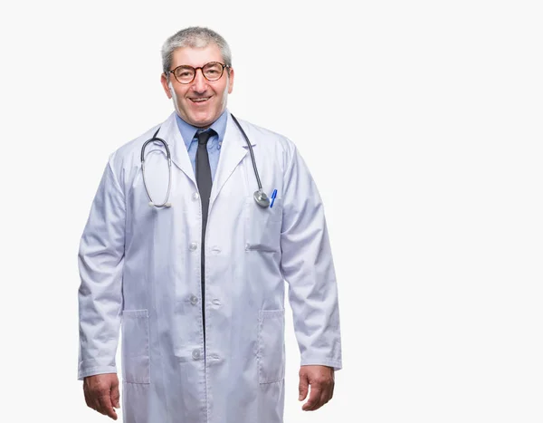 Stilig Senior Doktor Mannen Över Isolerade Bakgrund Med Glad Och — Stockfoto