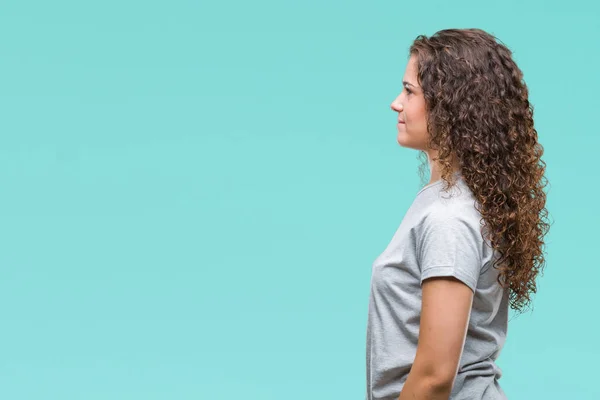 Mooie Jonge Brunette Krullend Haar Meisje Dragen Casual Look Geïsoleerde — Stockfoto