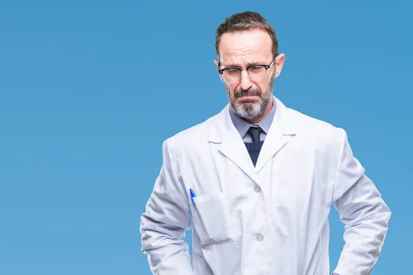 Middle Age Senior Hoary Professional Man Wearing White Coat Isolated — Stock Photo, Image