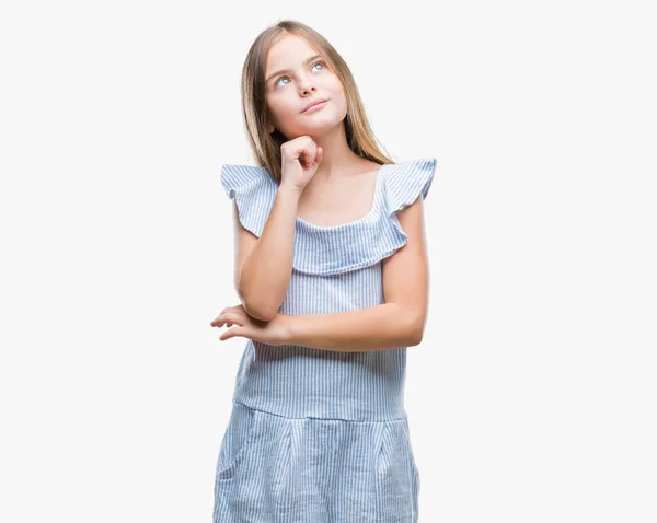 Young Beautiful Girl Isolated Background Hand Chin Thinking Question Pensive — Stock Photo, Image