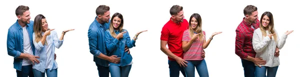 Collage Hermosa Pareja Juntos Sobre Fondo Blanco Aislado Asombrado Sonriendo — Foto de Stock