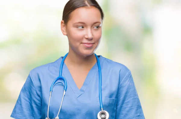 Young Caucasian Doctor Woman Wearing Medical Uniform Isolated Background Smiling — Stock Photo, Image