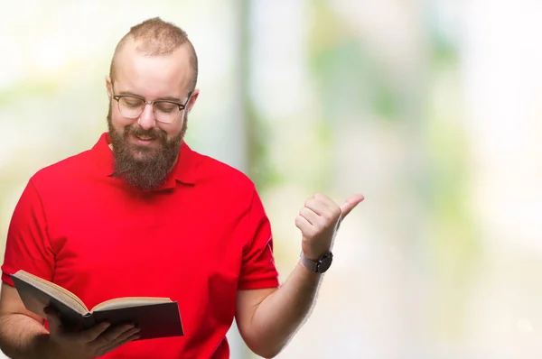 Young Hipster Man Wearing Glasses Reading Book Isolated Background Very — Stock Photo, Image