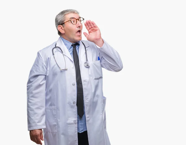 Handsome Senior Doctor Man Isolated Background Shouting Screaming Loud Side — Stock Photo, Image