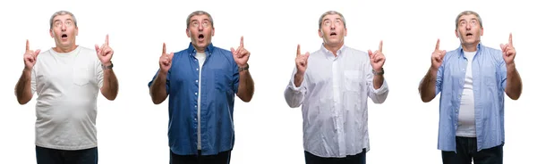 Colagem Homem Hoary Sênior Sobre Backgroud Isolado Branco Espantado Surpreso — Fotografia de Stock