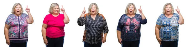 Collage Mujer Gorda Mayor Sobre Fondo Aislado Apuntando Con Dedo —  Fotos de Stock