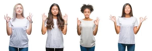 Collage Einer Gruppe Chinesischer Arabischer Afrikanisch Amerikanischer Frauen Vor Isoliertem — Stockfoto