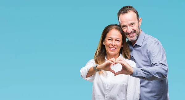 Casal Negócios Hispânico Meia Idade Sobre Fundo Isolado Sorrindo Amor — Fotografia de Stock