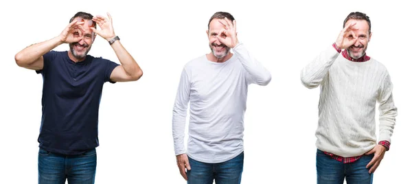 Colagem Homem Hoary Sênior Bonito Sobre Fundo Isolado Fazendo Gesto — Fotografia de Stock