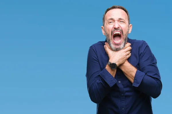 Middle Age Hoary Senior Man Isolated Background Shouting Suffocate Because — Stock Photo, Image