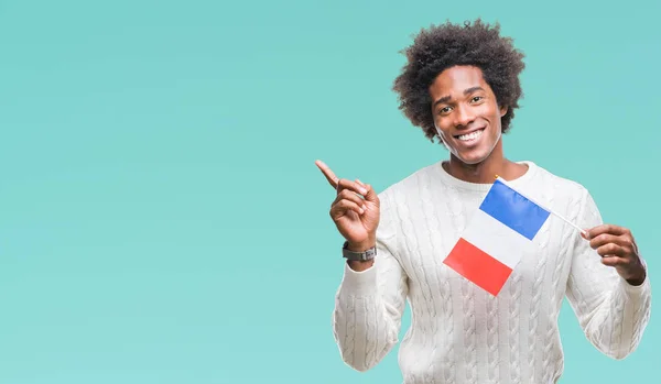 Afro Américain Drapeau France Sur Fond Isolé Très Heureux Pointant — Photo