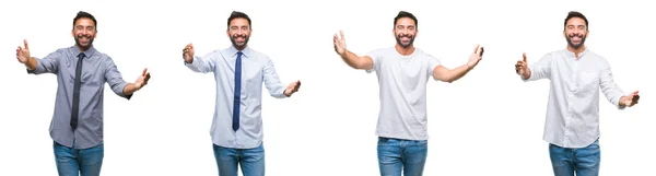 Collage Ung Man Bär Casual Look Över Vita Isolerade Backgroud — Stockfoto