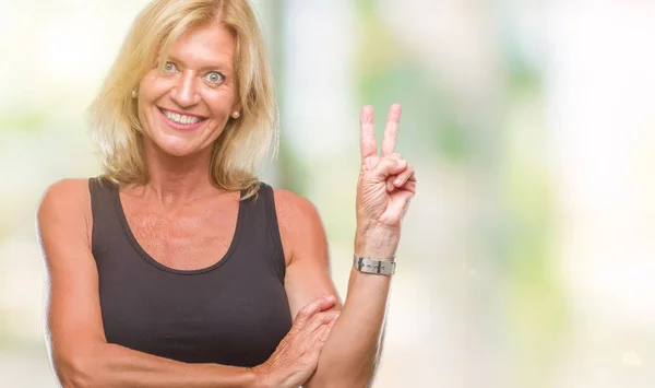 Middle Age Blonde Woman Isolated Background Smiling Happy Face Winking — Stock Photo, Image