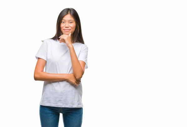 Joven Mujer Asiática Sobre Fondo Aislado Mirando Confiado Cámara Con — Foto de Stock