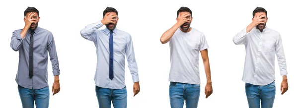 Collage Giovane Uomo Che Indossa Look Casual Sopra Bianco Isolato — Foto Stock