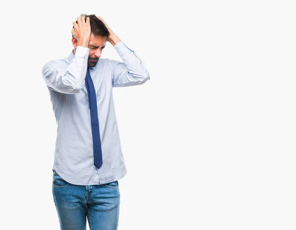 Adult Hispanic Business Man Isolated Background Suffering Headache Desperate Stressed — Stock Photo, Image