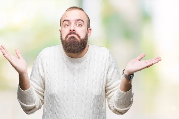 Junger Kaukasischer Hipster Mann Winterpullover Über Isoliertem Hintergrund Ahnungslos Und — Stockfoto