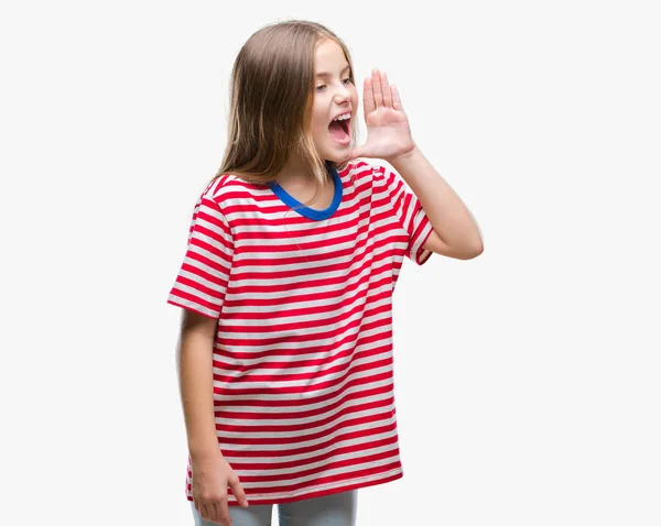 Young Beautiful Girl Isolated Background Shouting Screaming Loud Side Hand — Stock Photo, Image