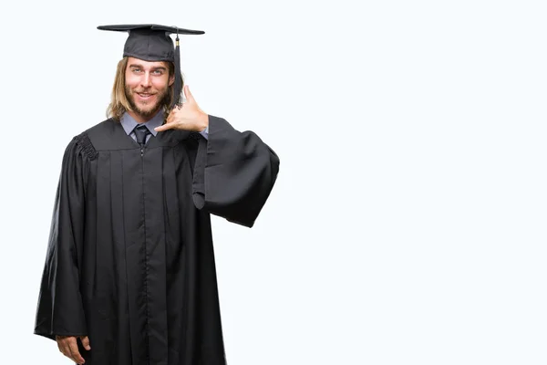 Young Handsome Graduated Man Long Hair Isolated Background Smiling Doing — Stock Photo, Image