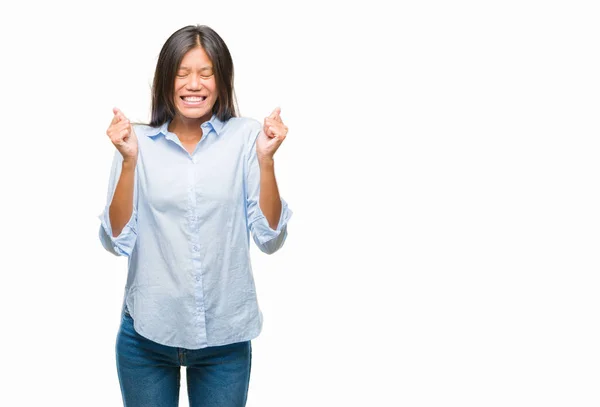 Young Asian Business Woman Isolated Background Excited Success Arms Raised — Stock Photo, Image