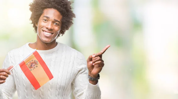 Afro American Man Flag Spain Isolated Background Very Happy Pointing — Stock Photo, Image