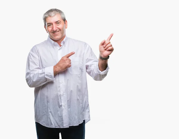 Hombre Mayor Guapo Sobre Fondo Aislado Sonriendo Mirando Cámara Apuntando —  Fotos de Stock