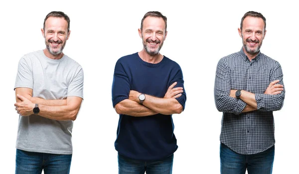 Colagem Homem Hoary Sênior Bonito Sobre Fundo Isolado Rosto Feliz — Fotografia de Stock