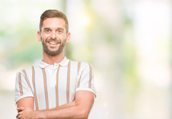 Young Handsome Man Isolated Background Happy Face Smiling Crossed Arms — Stock Photo, Image