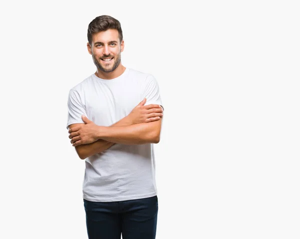 Joven Hombre Guapo Sobre Fondo Aislado Cara Feliz Sonriendo Con — Foto de Stock