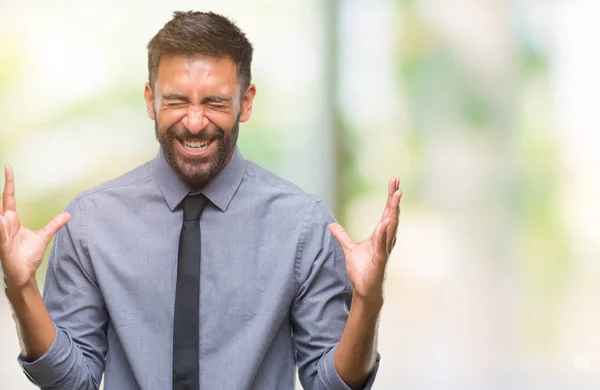 Hombre Negocios Hispano Adulto Sobre Fondo Aislado Celebrando Loco Loco —  Fotos de Stock