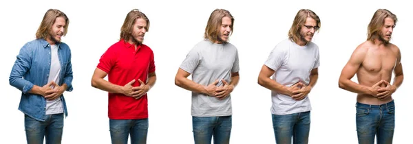 Collage Stilig Ung Man Bär Casual Look Över Vita Isolerade — Stockfoto