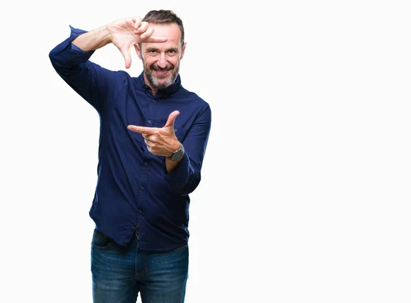 Homem Idoso Hoary Meia Idade Sobre Fundo Isolado Sorrindo Fazendo — Fotografia de Stock