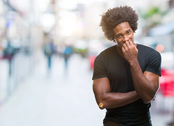 Uomo Afro Americano Sfondo Isolato Cercando Stressato Nervoso Con Mani — Foto Stock