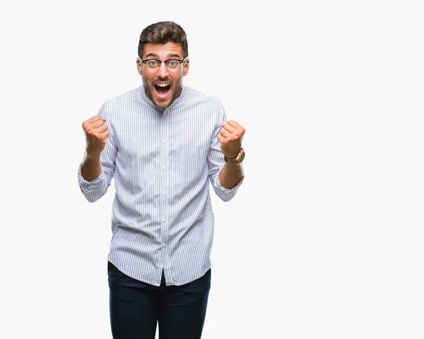 Joven Hombre Guapo Sobre Fondo Aislado Celebrando Sorprendido Sorprendido Por — Foto de Stock