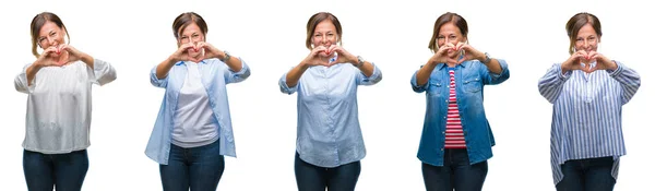 Collage Einer Hispanischen Frau Mittleren Alters Vor Isoliertem Hintergrund Die — Stockfoto