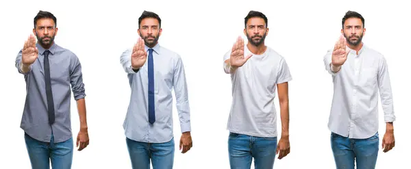 Collage Ung Man Bär Casual Look Över Vita Isolerade Backgroud — Stockfoto