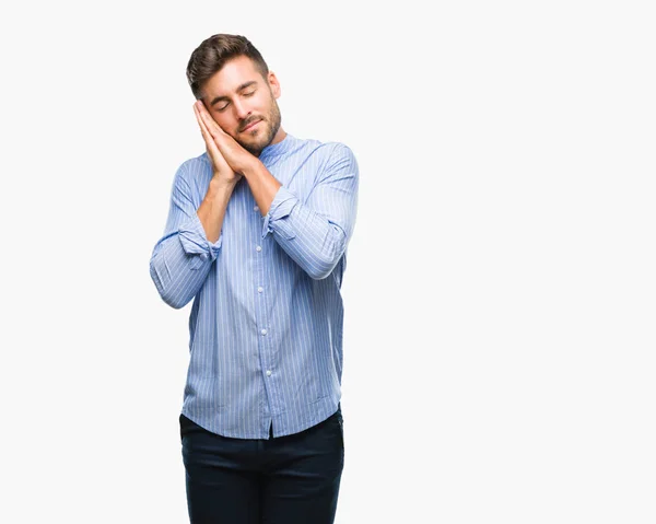 Joven Hombre Guapo Sobre Fondo Aislado Durmiendo Cansado Soñando Posando — Foto de Stock