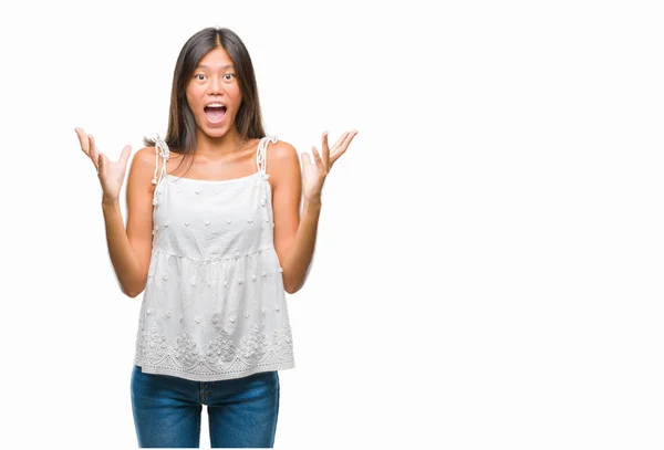 Young Asian Woman Isolated Background Celebrating Crazy Amazed Success Arms — Stock Photo, Image