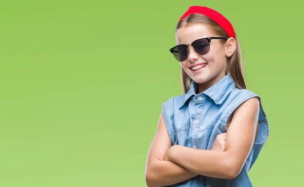 Mooi Meisje Zonnebril Dragen Geïsoleerd Achtergrond Blij Gezicht Lachend Met — Stockfoto