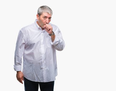 Duygu iyi ve soğuk veya bronşit için semptom olarak öksürük izole arka plan üzerinde yakışıklı komuta sizde. Sağlık kavramı.