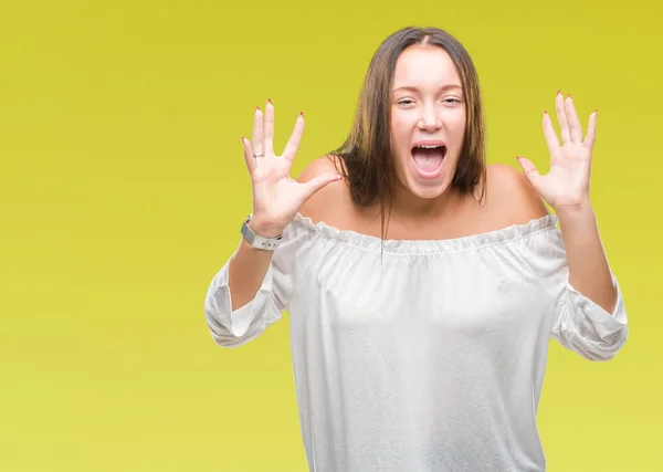 Unga Kaukasiska Vacker Kvinna Över Isolerade Bakgrund Firar Crazy Och — Stockfoto