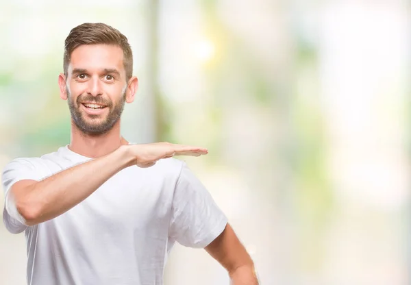 Jeune Homme Beau Sur Fond Isolé Gestuelle Avec Les Mains — Photo