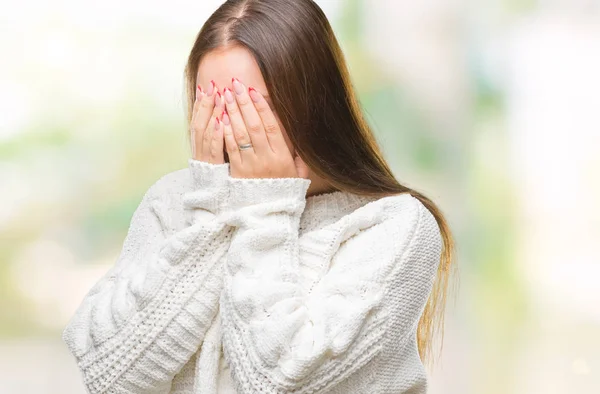 Young Beautiful Caucasian Woman Wearing Winter Sweater Isolated Background Sad — Stock Photo, Image