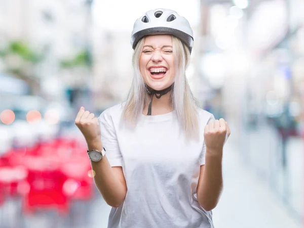 Zole Arka Plan Kutlama Üzerinde Bisikletçi Güvenlik Kask Giyen Genç — Stok fotoğraf