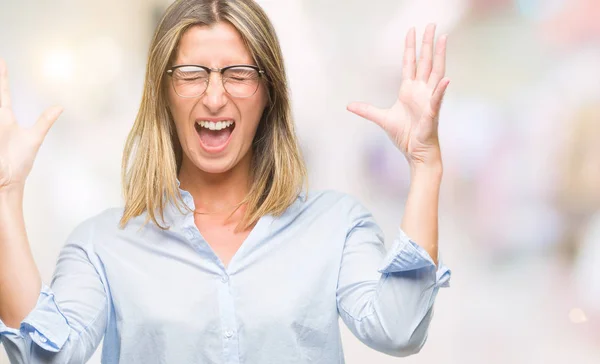 Giovane Bella Donna Affari Sfondo Isolato Che Celebra Pazzo Pazzo — Foto Stock