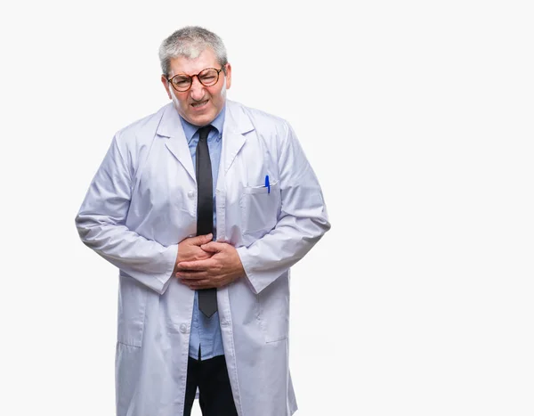 Bonito Médico Sênior Cientista Homem Profissional Vestindo Casaco Branco Sobre — Fotografia de Stock