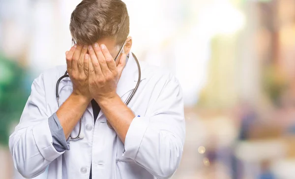 Young Handsome Doctor Man Isolated Background Sad Expression Covering Face — Stock Photo, Image