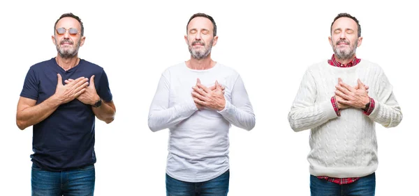 Colagem Homem Hoary Sênior Bonito Sobre Fundo Isolado Sorrindo Com — Fotografia de Stock