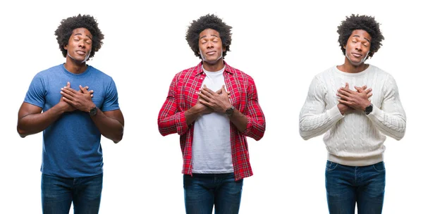 Collage Jeunes Afro Américains Beau Homme Sur Fond Isolé Souriant — Photo