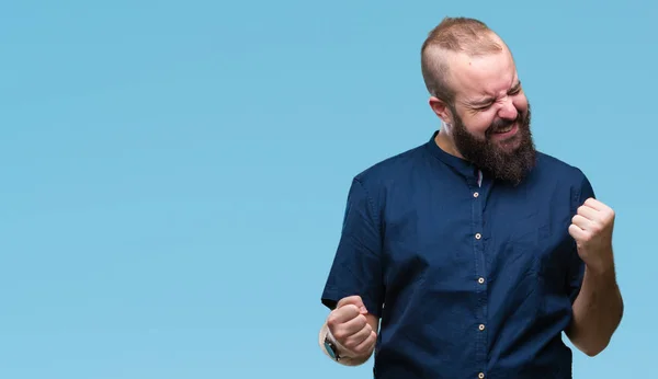 Giovane Uomo Hipster Caucasico Sfondo Isolato Molto Felice Eccitato Facendo — Foto Stock